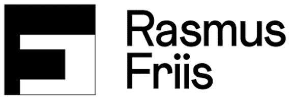Logo af Hirsch med Rasmus Friis navn i sort og hvid.